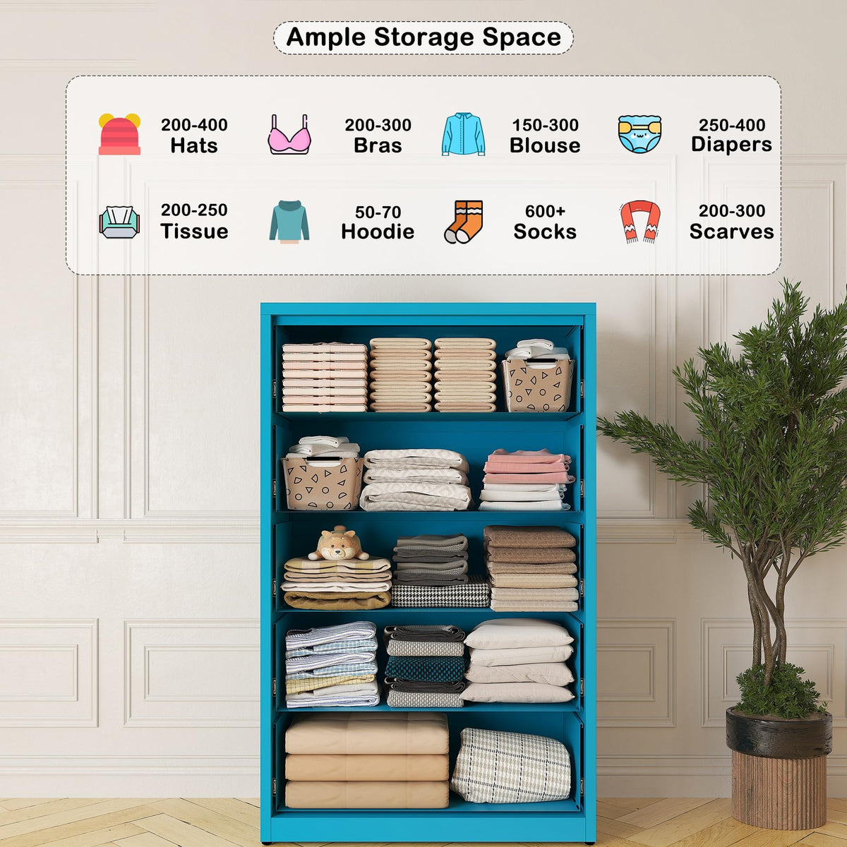 Blue 5 Drawer Metal Dresser M203