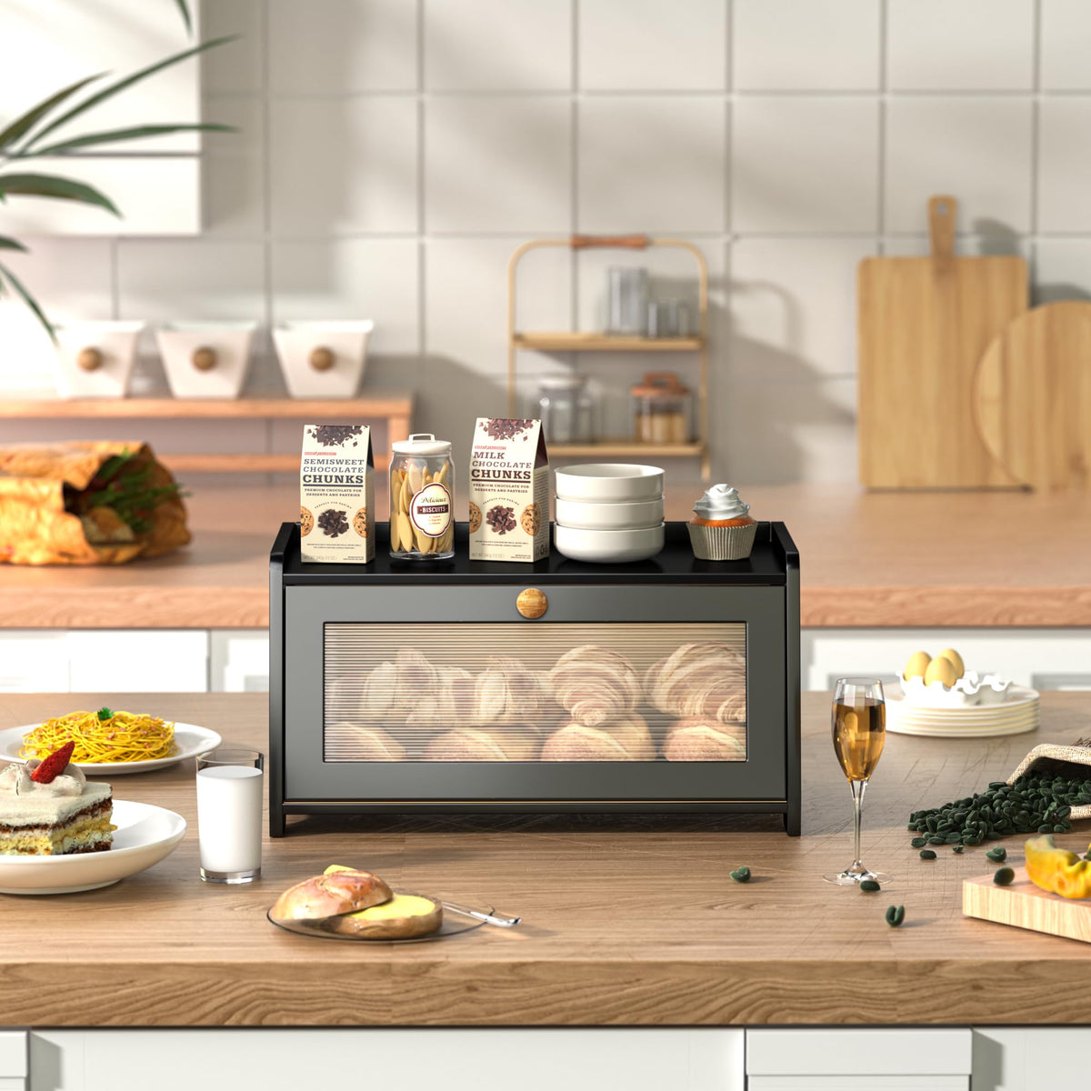 Black Wooden Bread Box M709