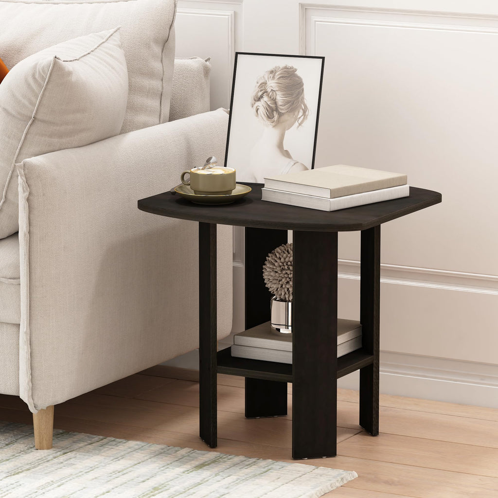 Set of 2 Espresso 2-Tier Side Table O432
