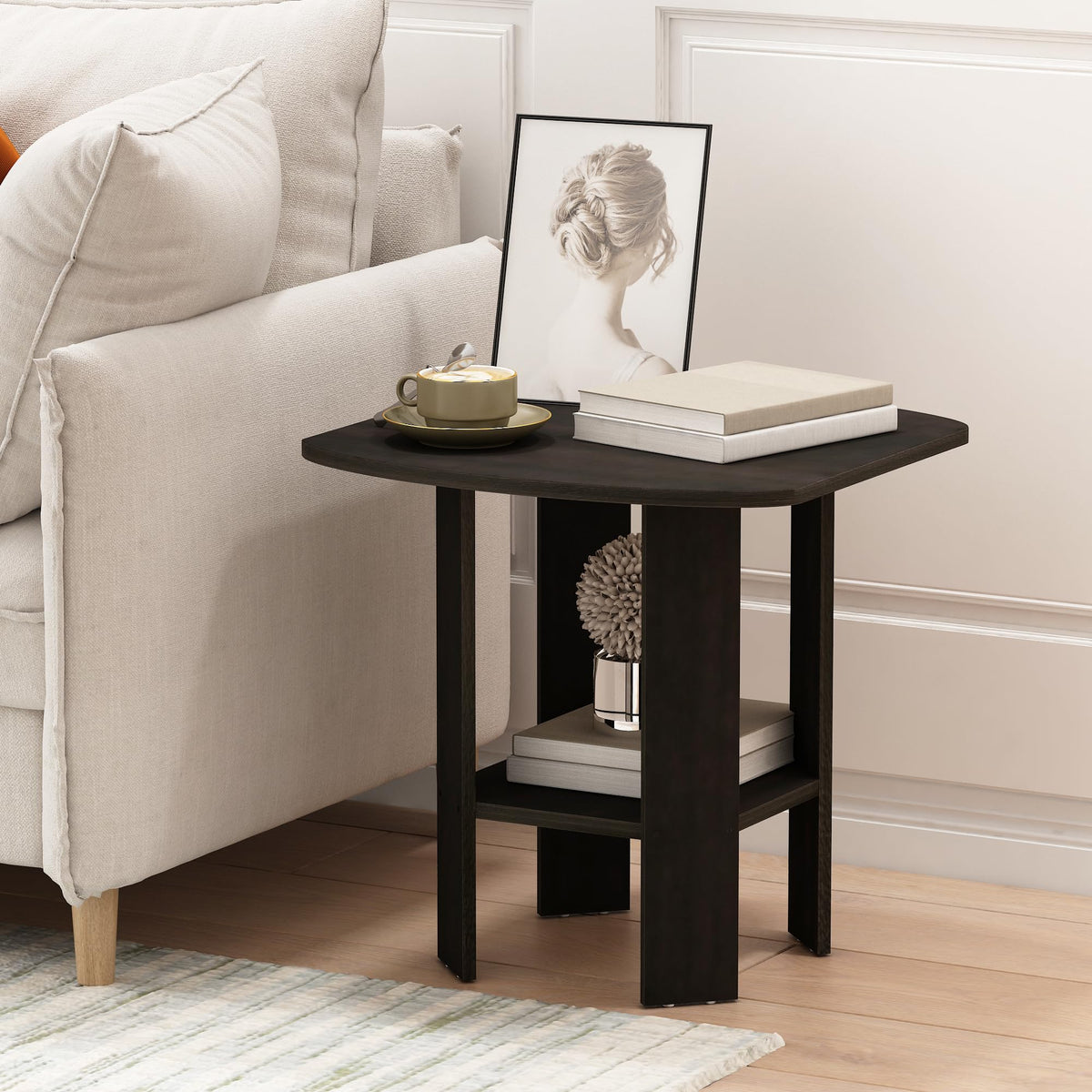 Set of 2 Espresso 2-Tier Side Table O432