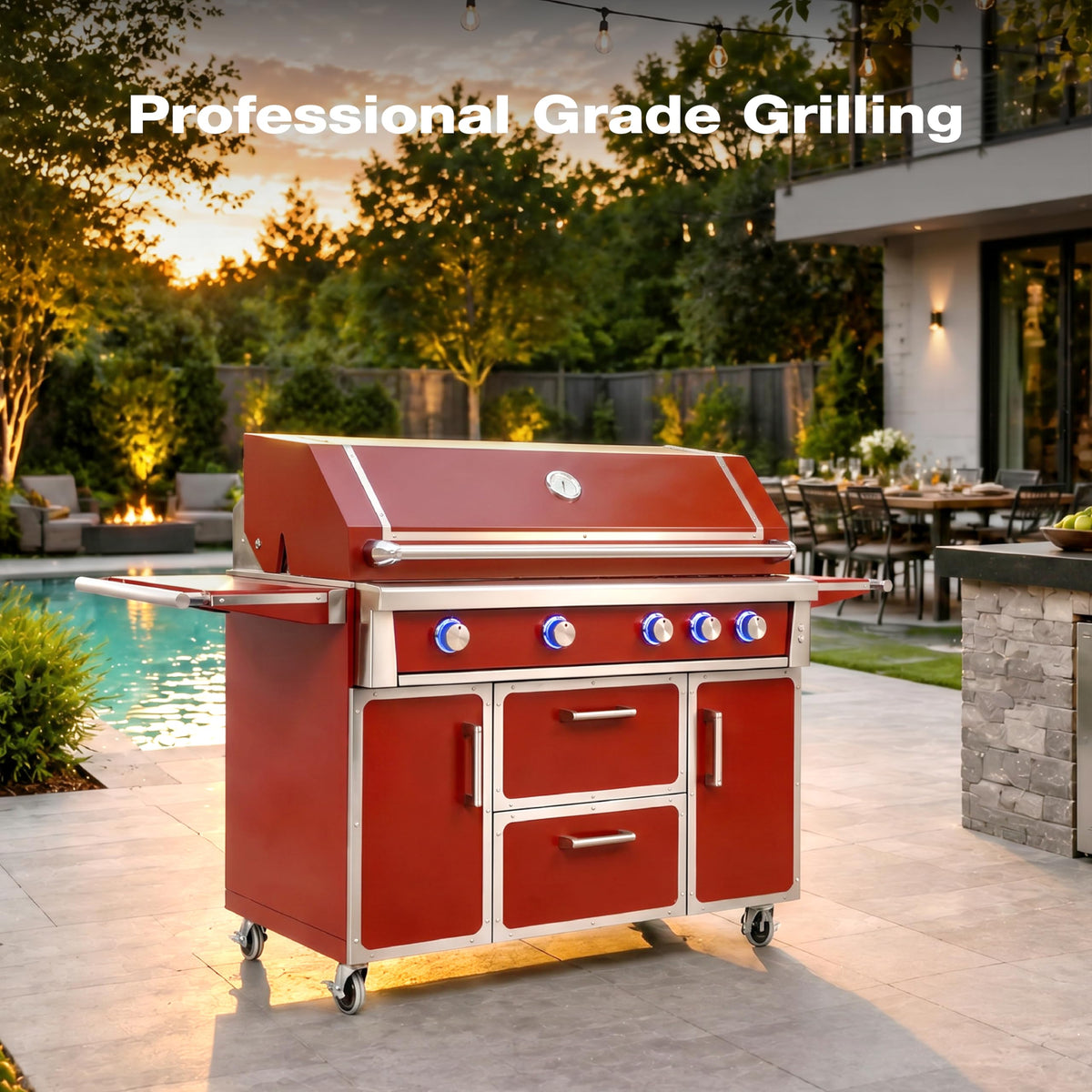 49" Propane Gas Grill, 304 Stainless Steel, 99K BTU, 828 Sq.In G897035