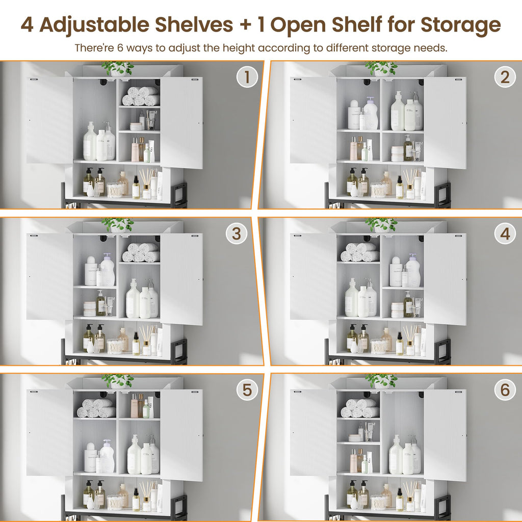 Over The Toilet Storage Cabinet with 2-Door & Metal Stand, White Y1526