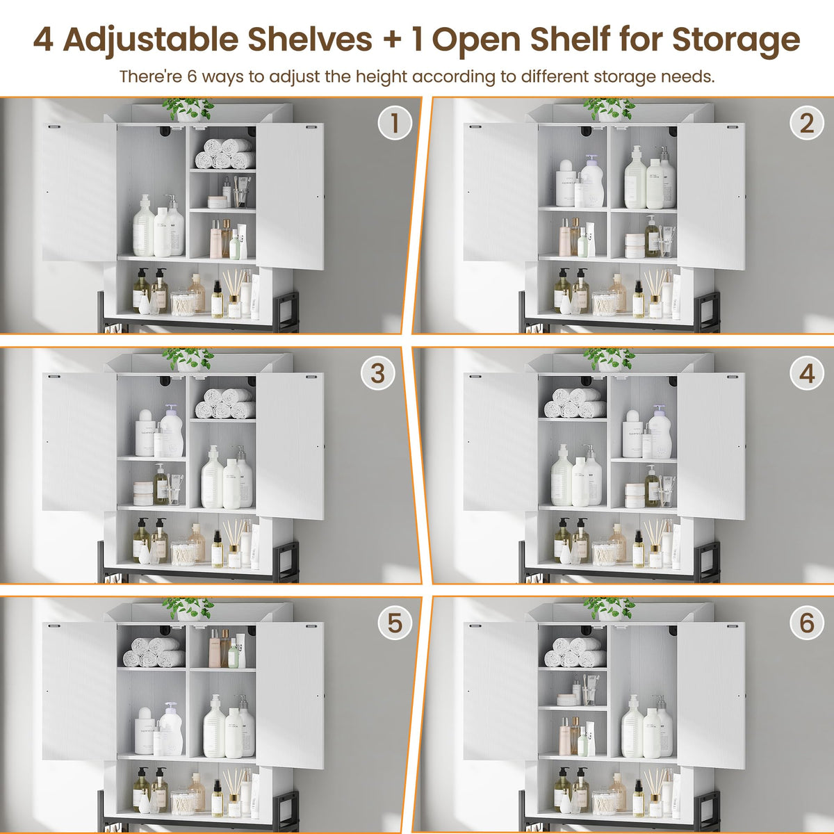 Over The Toilet Storage Cabinet with 2-Door & Metal Stand, White Y1526