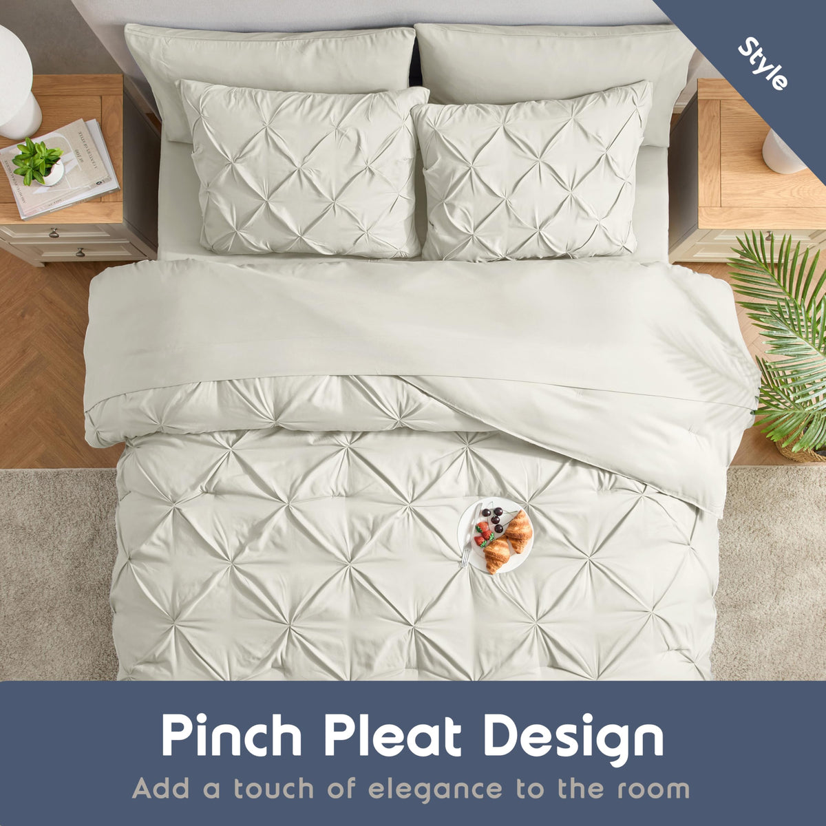 Off White Pinch Pleated 9 Piece King Comforter Set Q866211