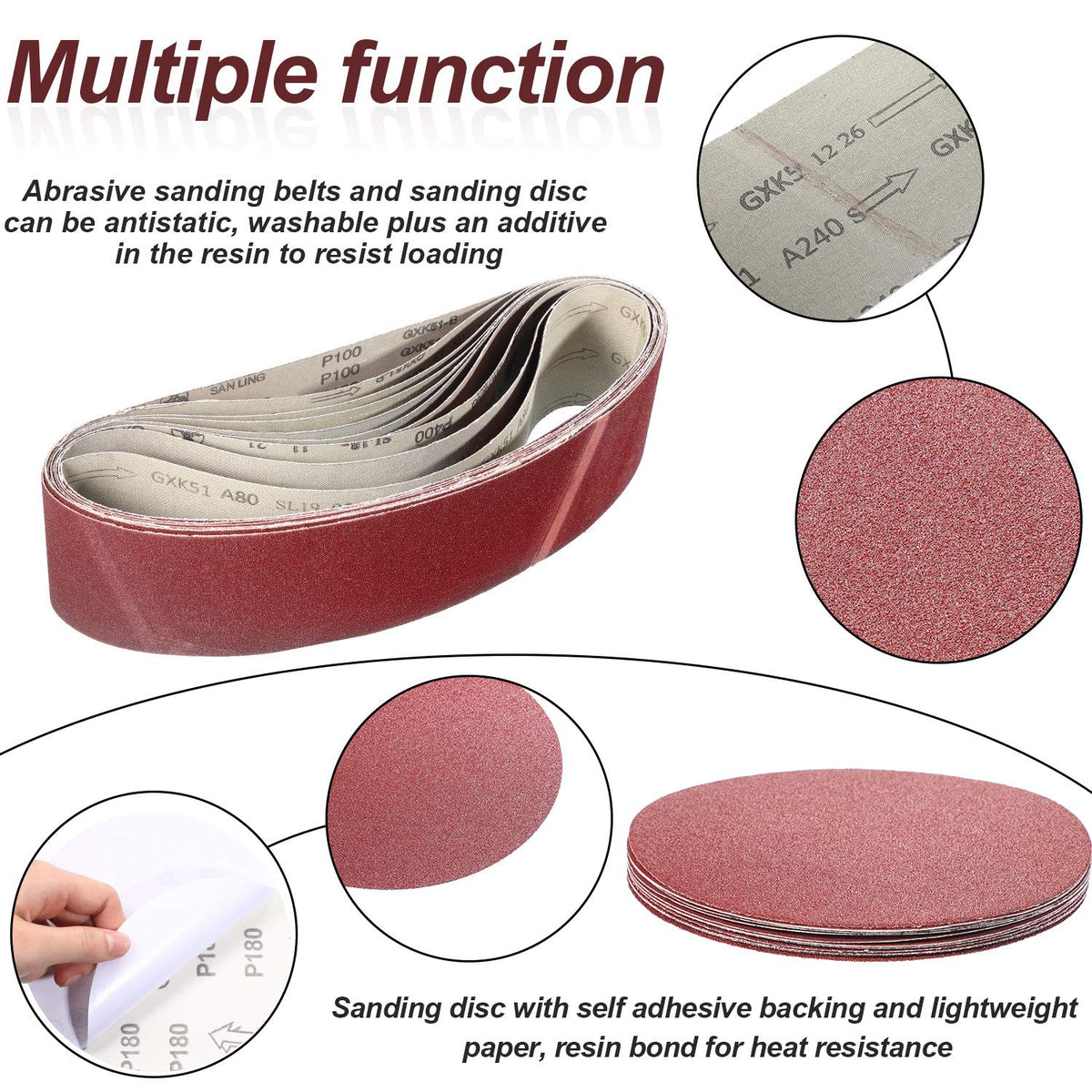 22 Pieces 4 x 36 In Sanding Belts and 6 In Self-Adhesive Discs Set F9827