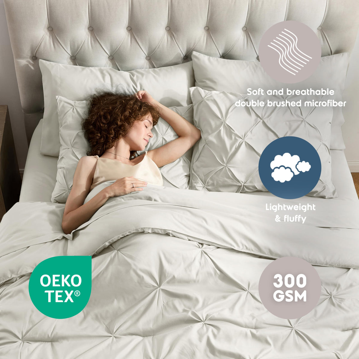 Off White Pinch Pleated 9 Piece King Comforter Set Q866211