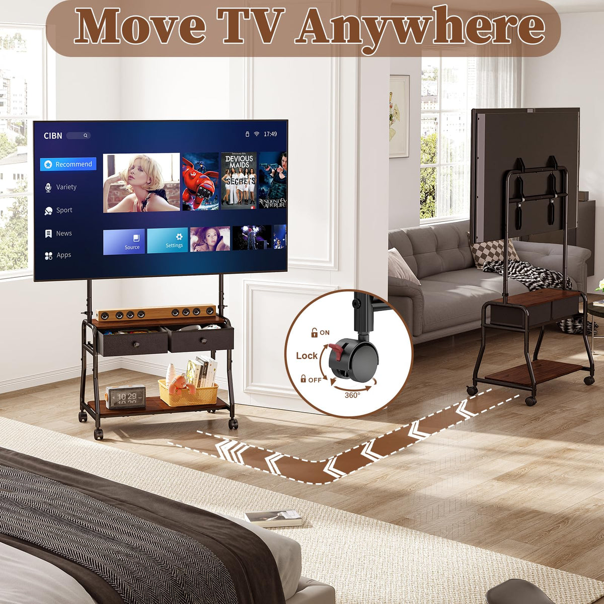 Rolling TV Stand with Mount for 32–75 Inch TVs L24717