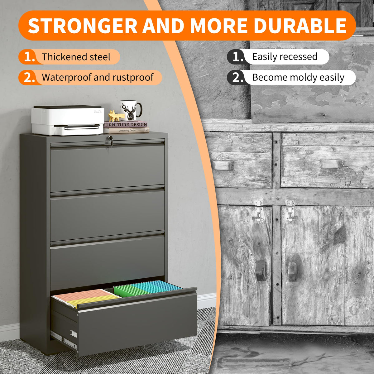 4 Drawer Black Metal File Cabinet with Lock I858878