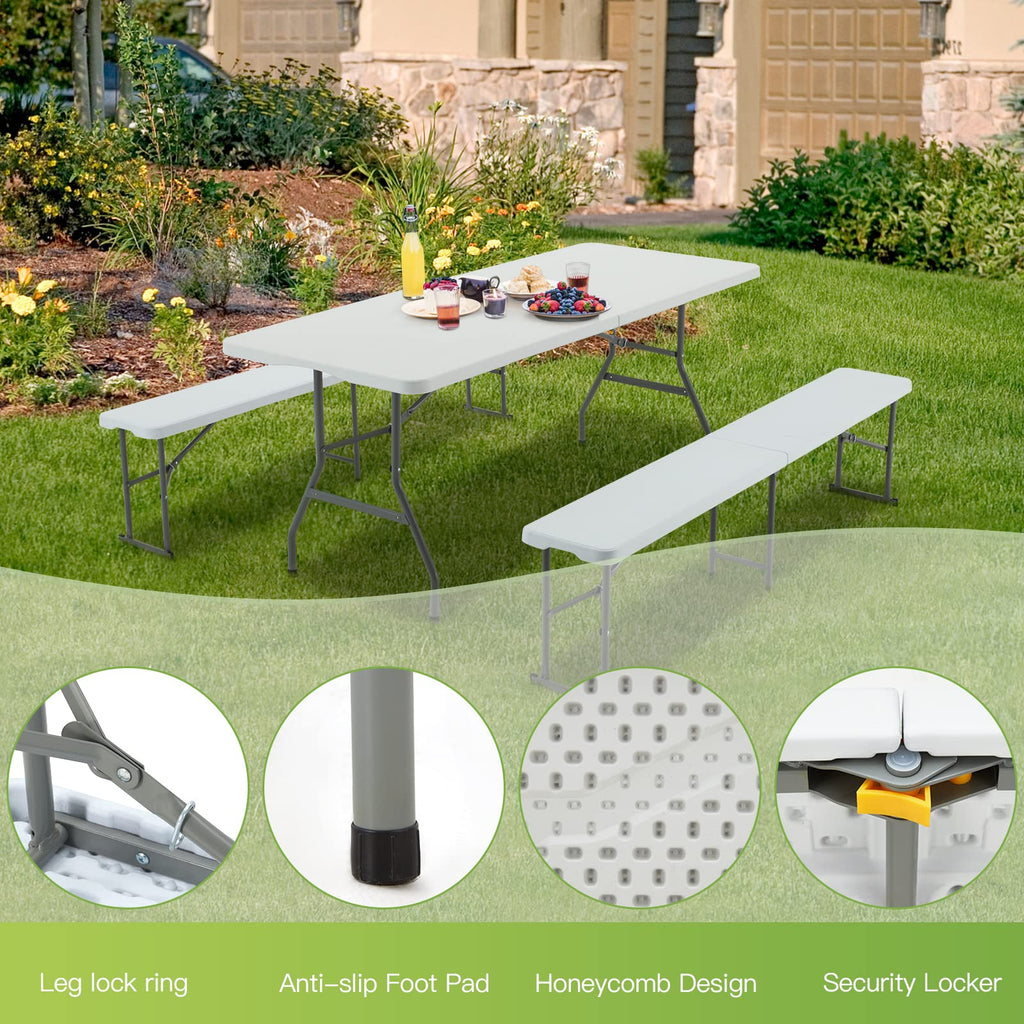 6FT White Plastic Folding Table with Carrying Handle O129