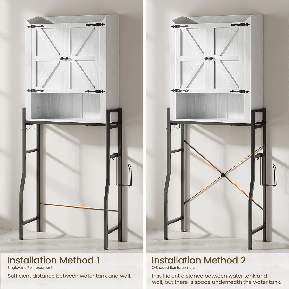 Over The Toilet Storage Cabinet with 2-Door & Metal Stand, White Y1526