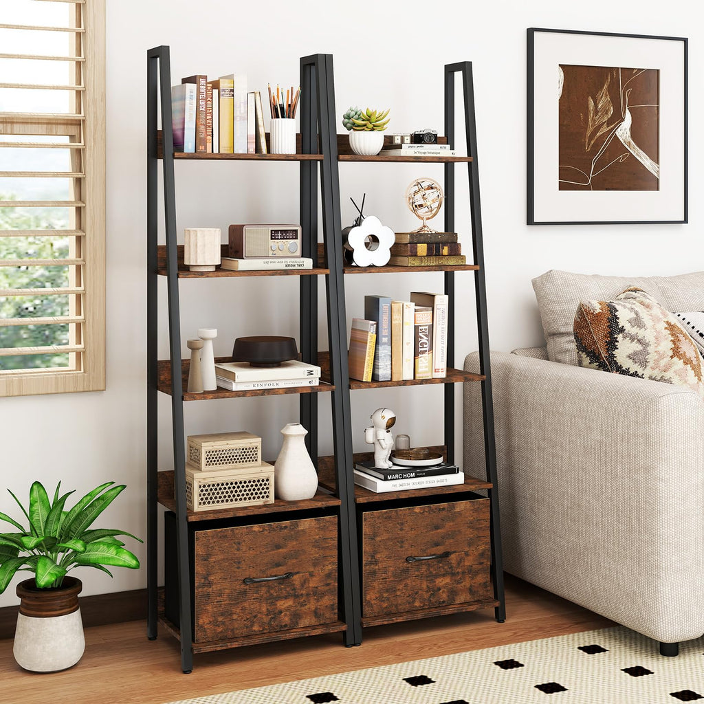 5-Tier Ladder Bookshelf Set of 2 Fabric Drawer P88010