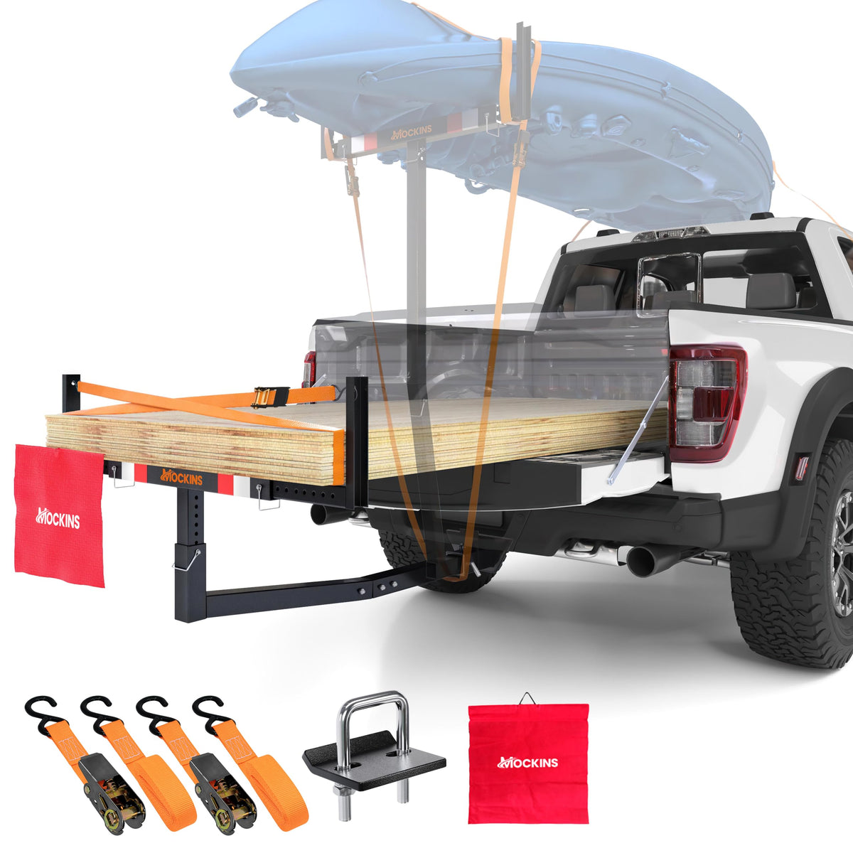 750 Lbs Cap Hitch Mount Truck Bed Extender with Stabilizer & Straps D644