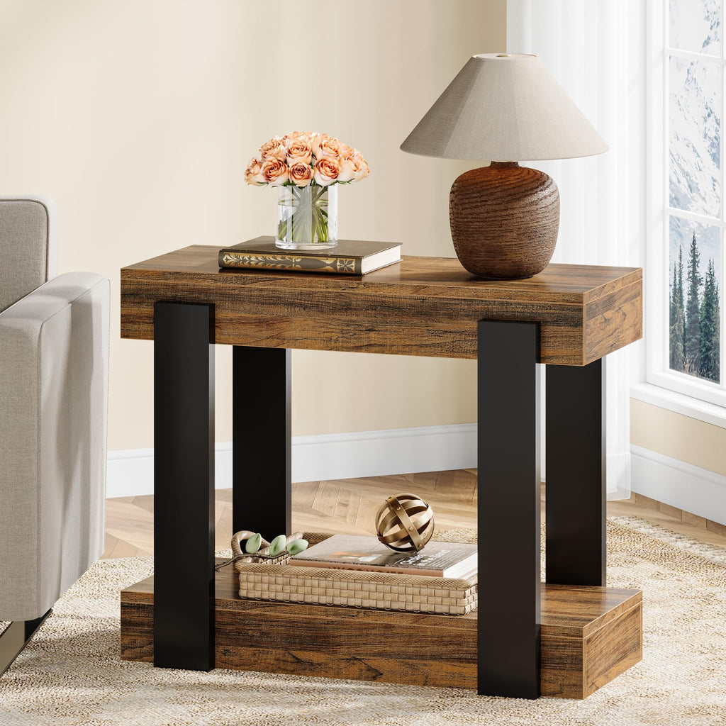 2-Tier Narrow End Table with Storage Shelf J121