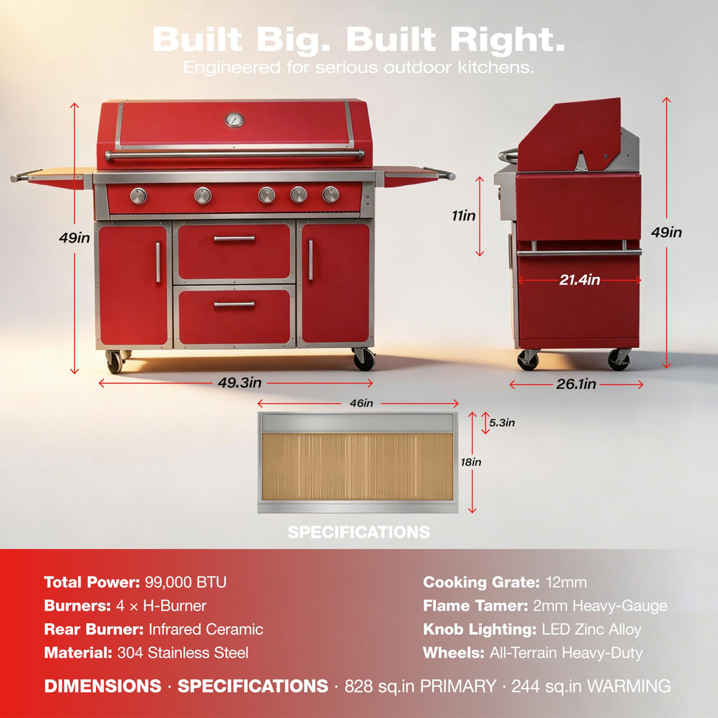 49" Propane Gas Grill, 304 Stainless Steel, 99K BTU, 828 Sq.In G897035