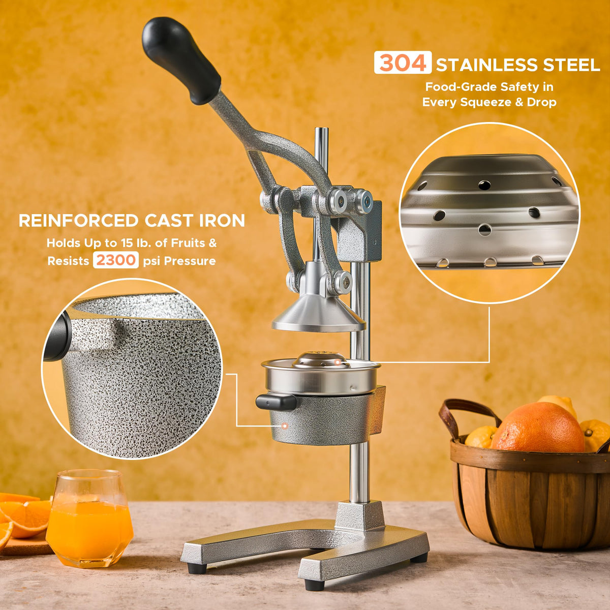 Cast Iron Manual Citrus Juicer with Strainer G359