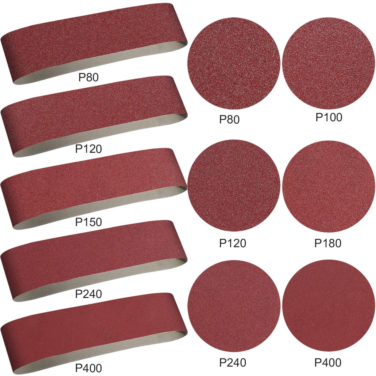 22 Pieces 4 x 36 In Sanding Belts and 6 In Self-Adhesive Discs Set F9827