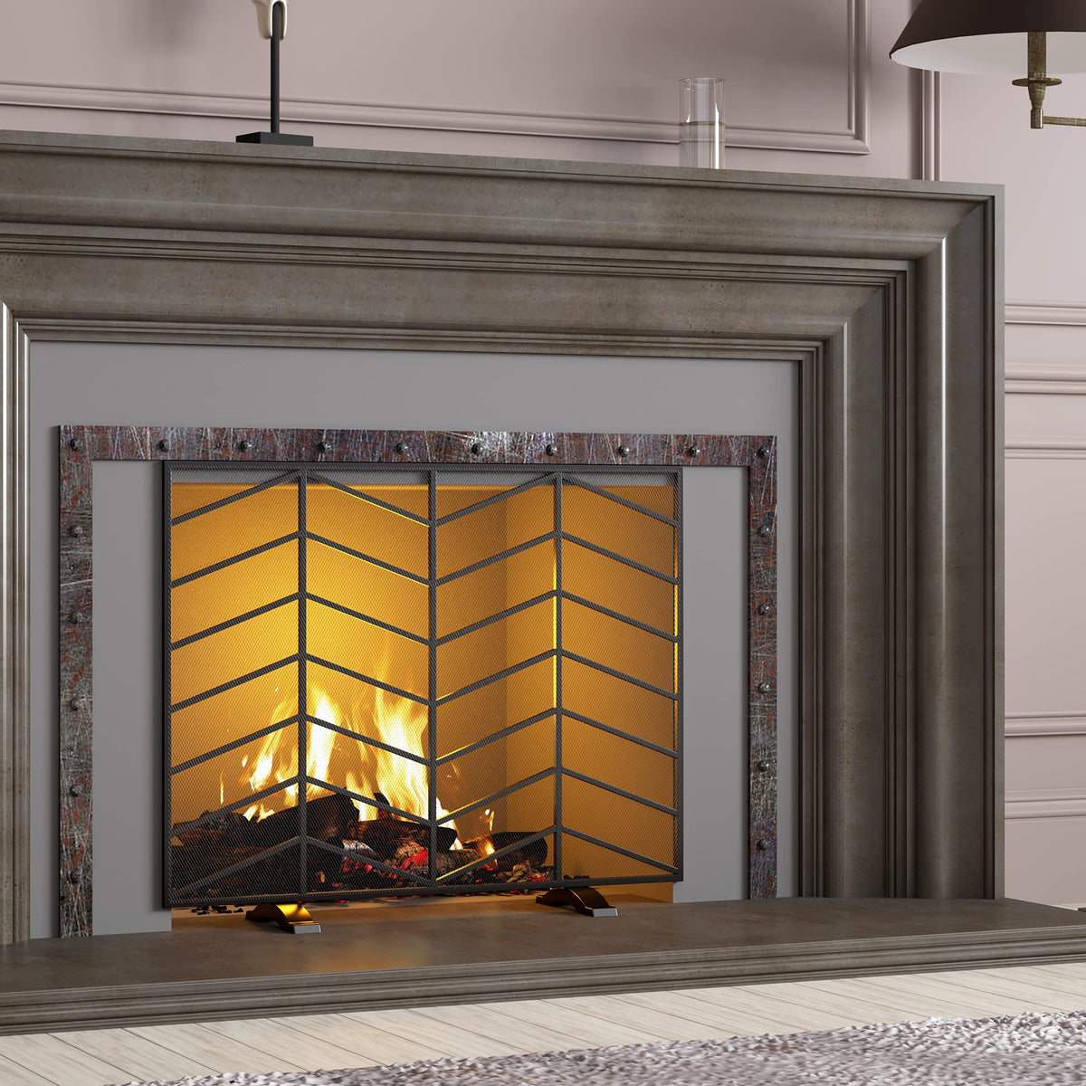 Iron Chevron Fireplace Screen X977686