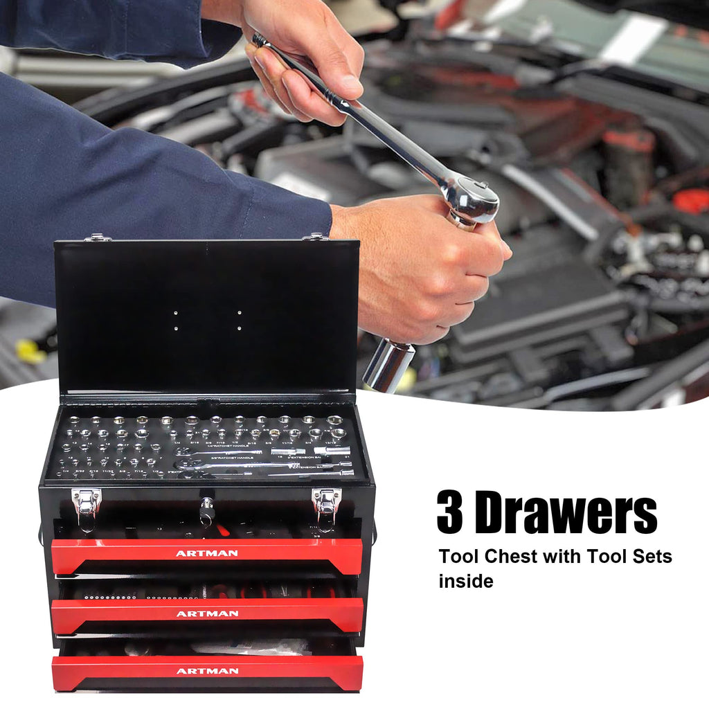 3-Drawer Steel Tool Chest with 439-Piece Mechanics Tool Set S1025