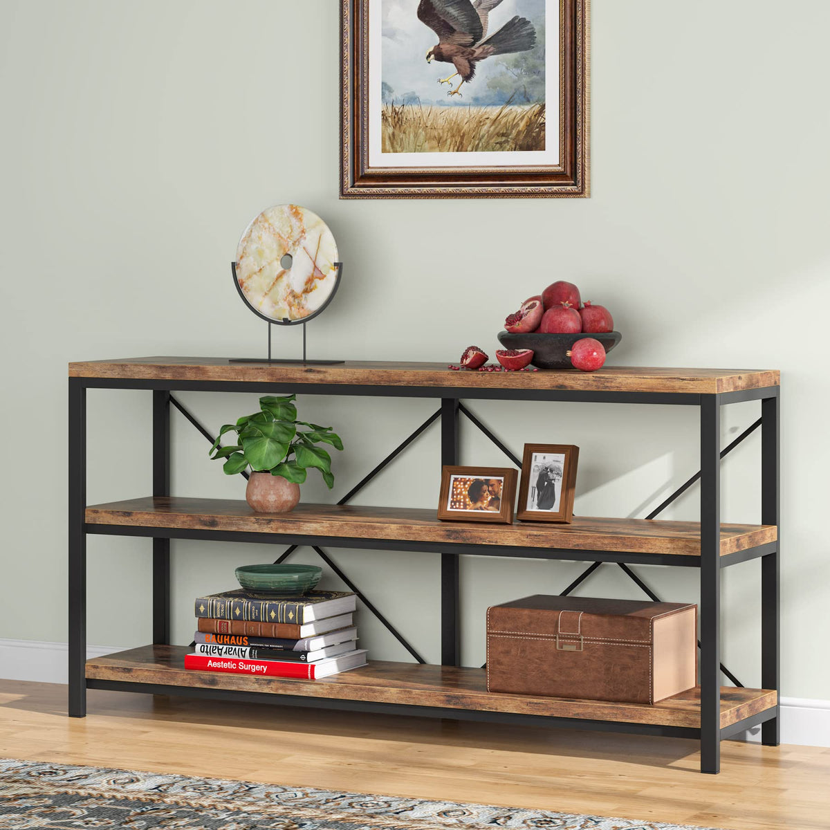 55 Inches 3 Tiers Console Table with Storage Shelves T197005