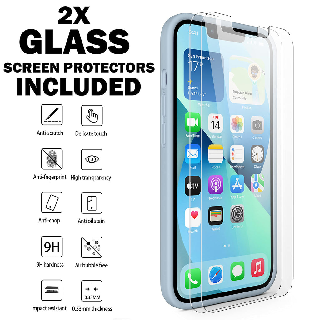 Light Blue Silicone Case with Glass Screen Protectors I751