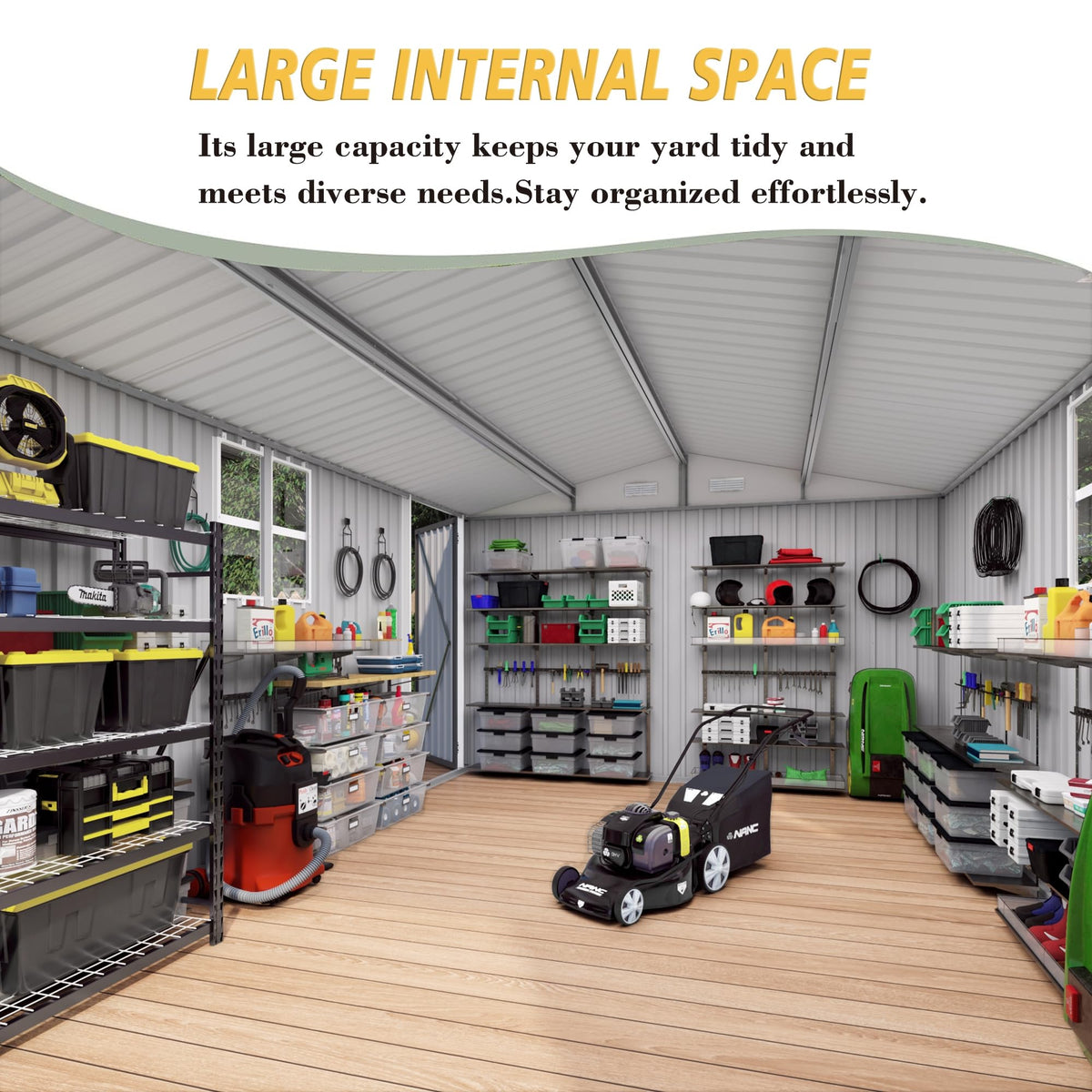 10x14x6.7FT Galvanized Steel Outdoor Storage Shed with Lockable Door & Window Z638761
