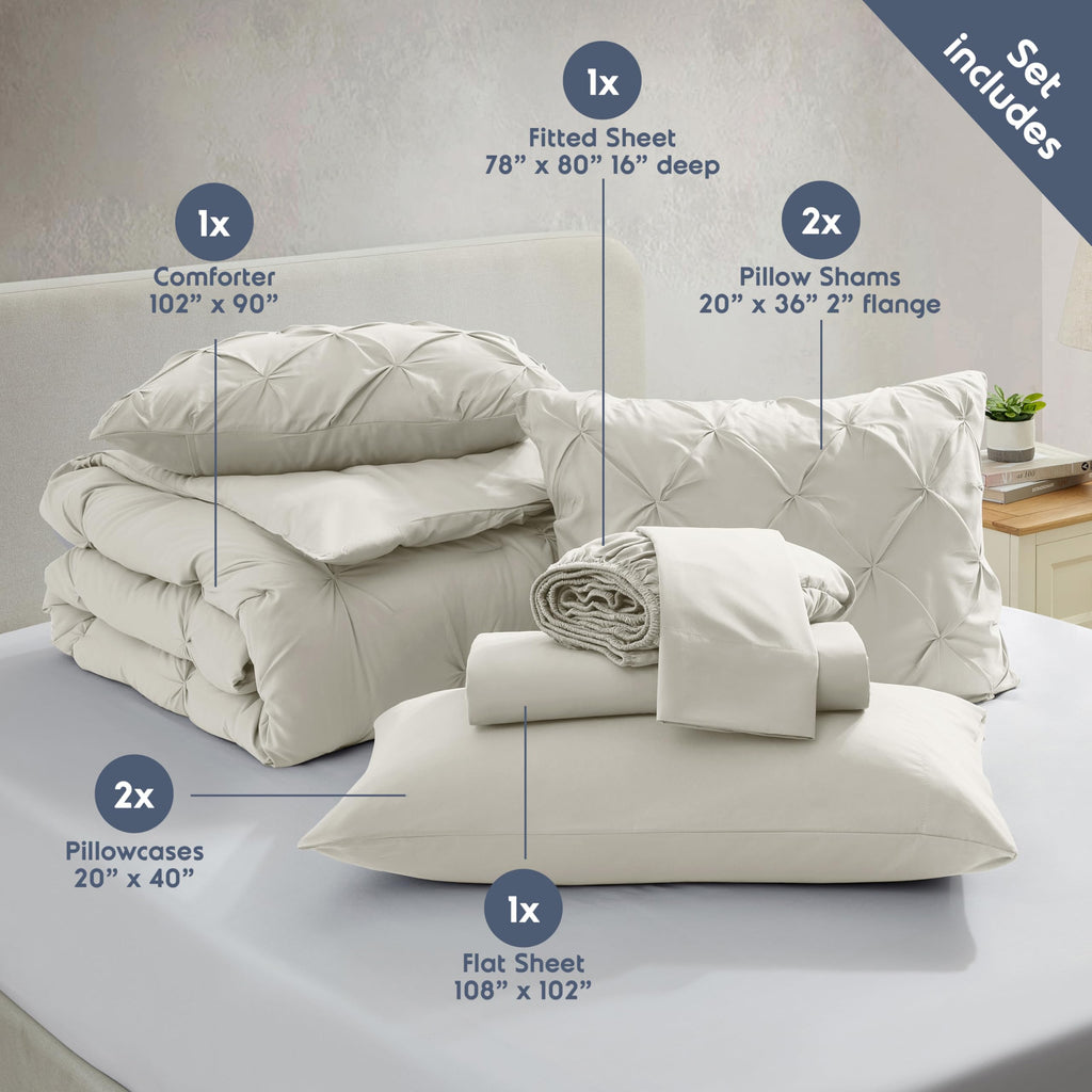 Off White Pinch Pleated 9 Piece King Comforter Set Q866211