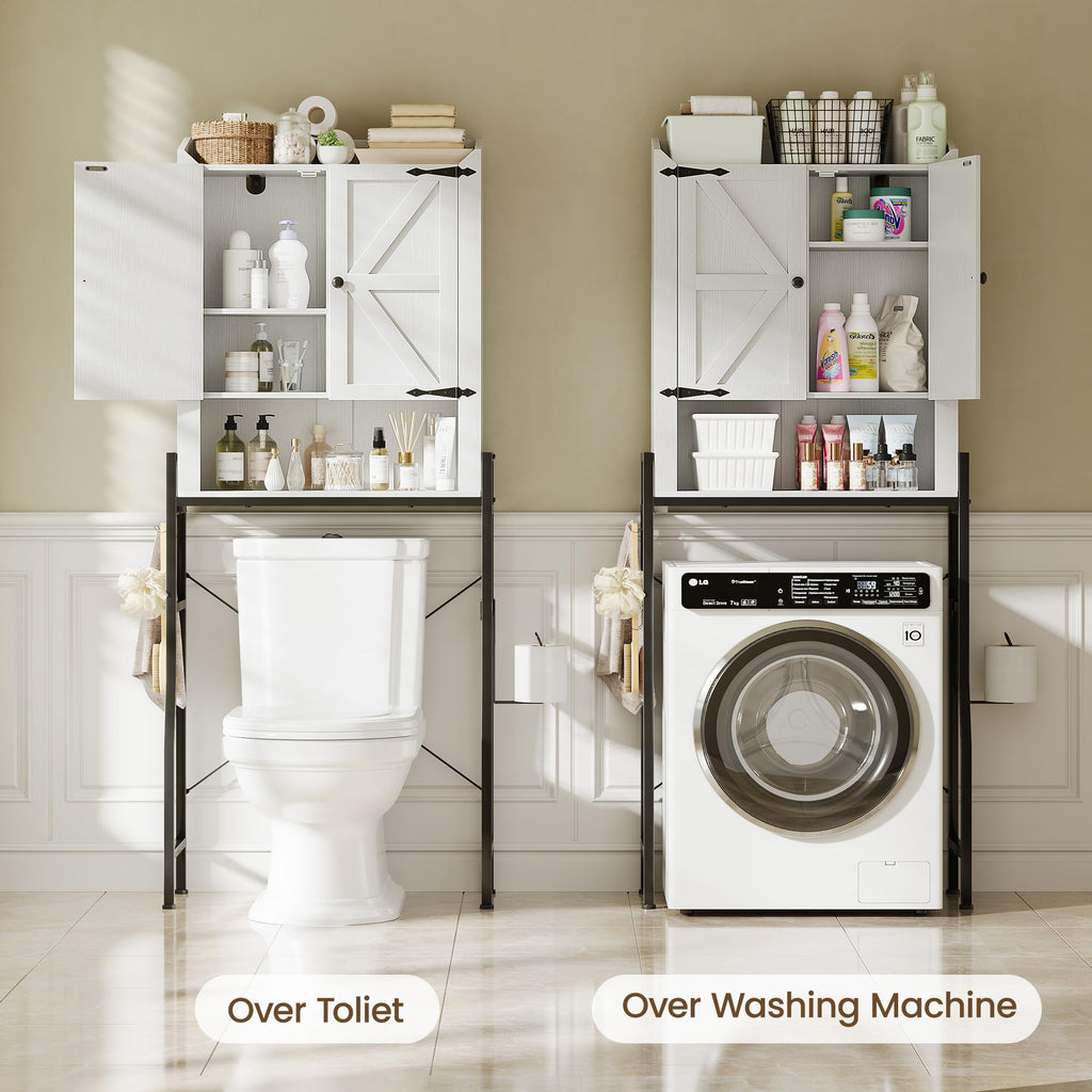 Over The Toilet Storage Cabinet with 2-Door & Metal Stand, White Y1526