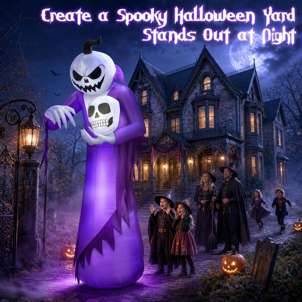 12FT Halloween Inflatables Outdoor Pumpkin Ghost Wizard S506