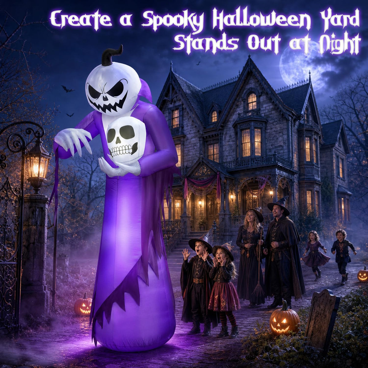 12FT Halloween Inflatables Outdoor Pumpkin Ghost Wizard S506