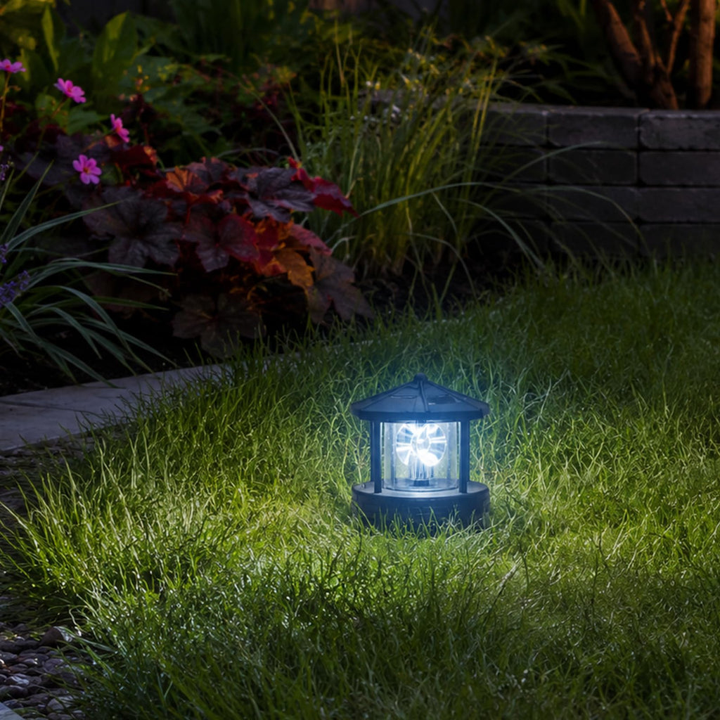 Solar Powered Rotating Lighthouse LED Light IP44 Waterproof Black X19095