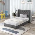 Twin Fabric Upholstered Platform Bed with Wingback Button Tufted Headboard L208