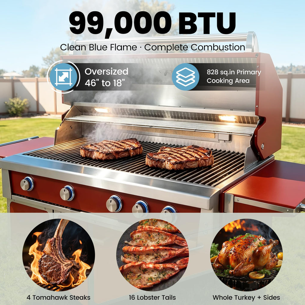 49" Propane Gas Grill, 304 Stainless Steel, 99K BTU, 828 Sq.In G897035
