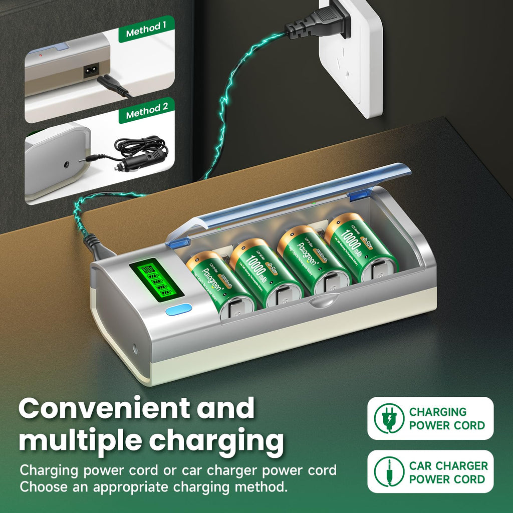 10000mAh Rechargeable D Batteries 6 Counts and Universal Battery Charger Y425369