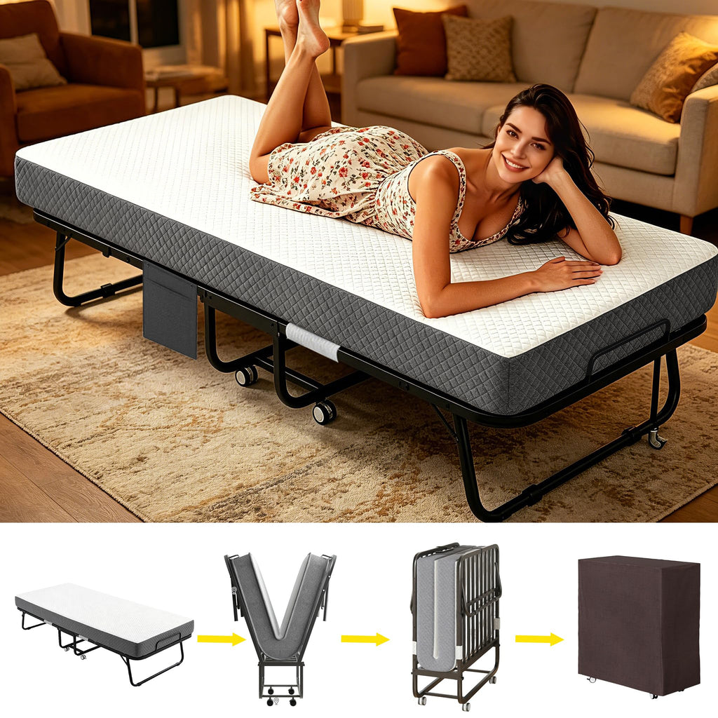 Folding Rollaway Guest Bed with 5" Memory Foam Mattress, Twin Size D7020