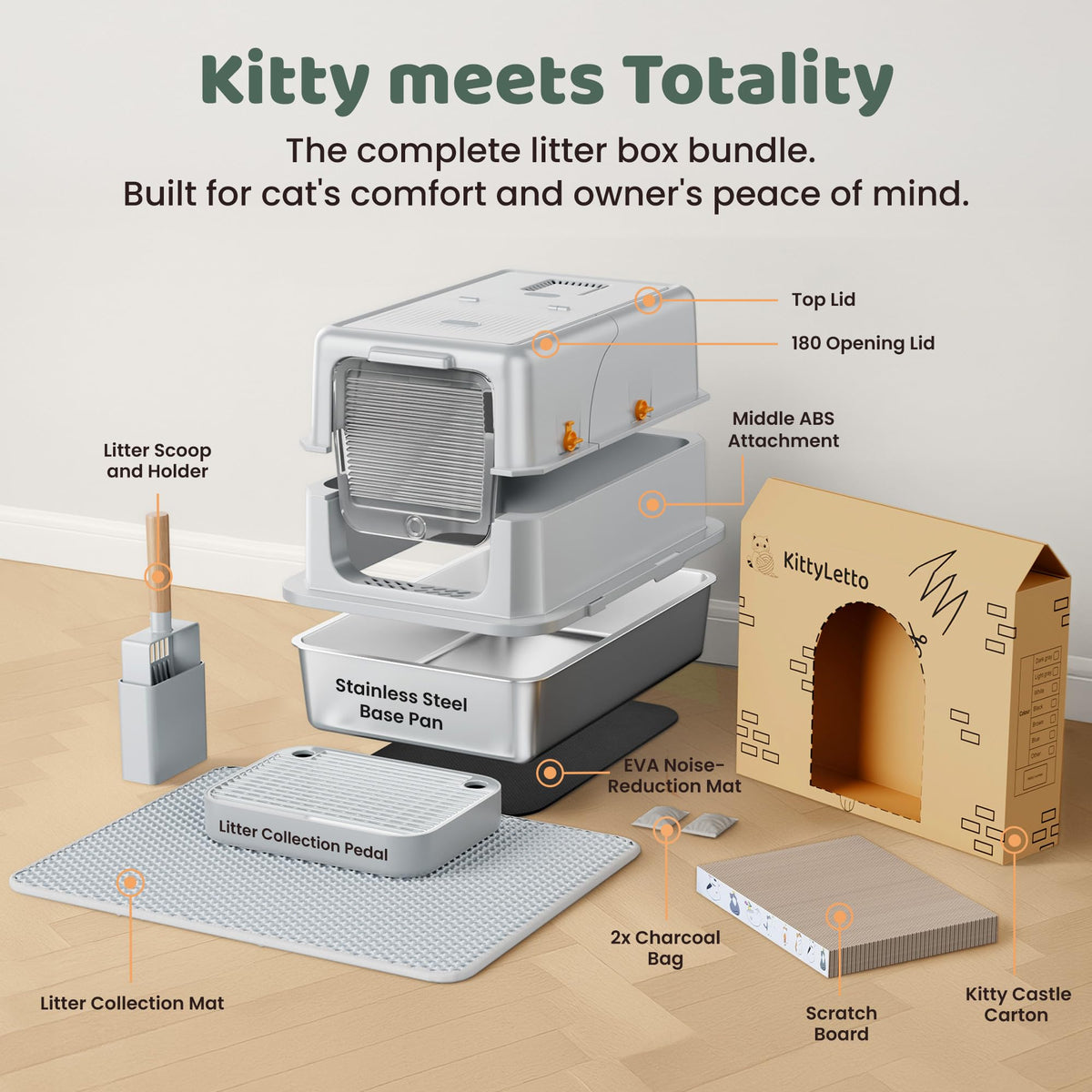 XL Stainless Steel Enclosed Litter Box with Lid U91977