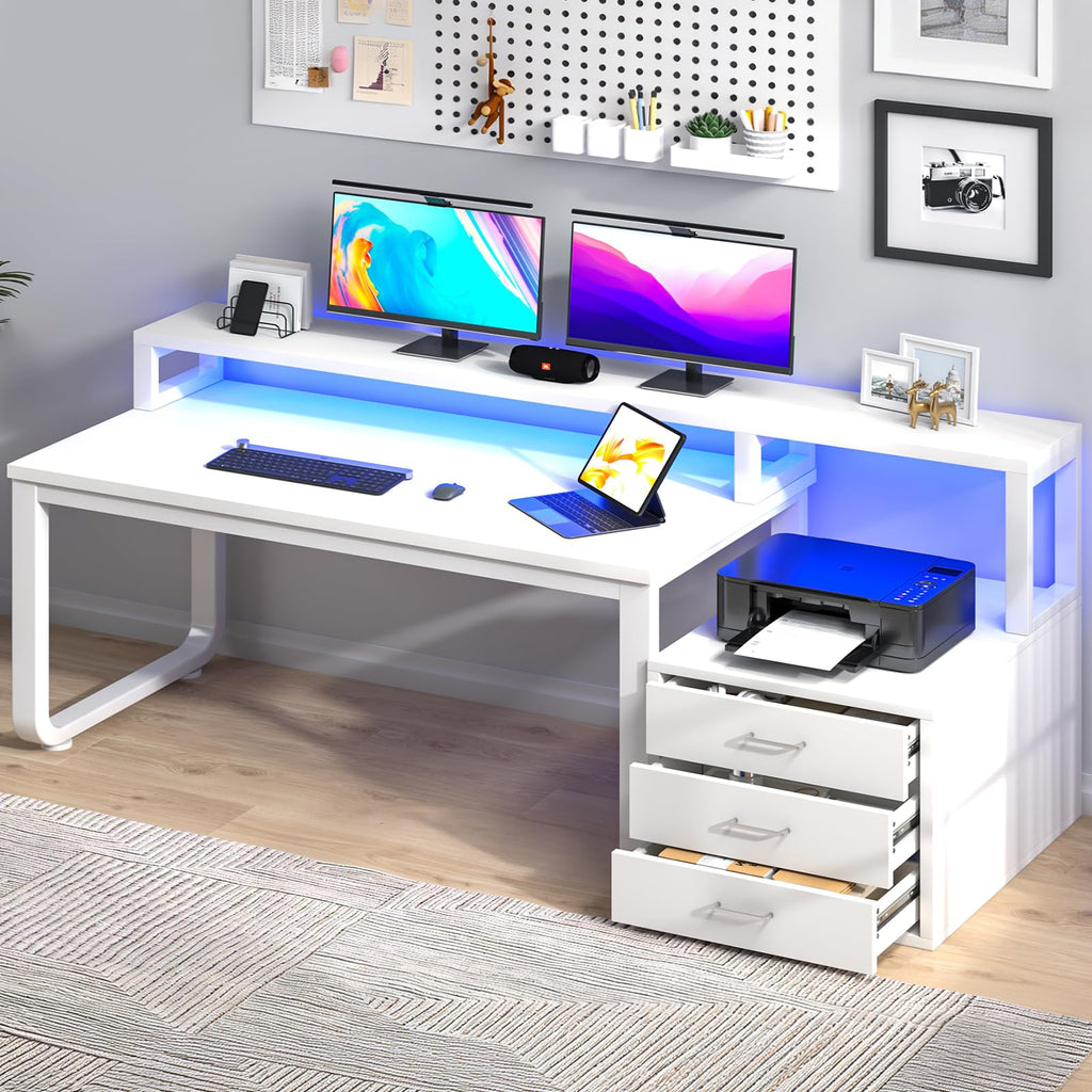 White Office Desk with 3 Drawers W420