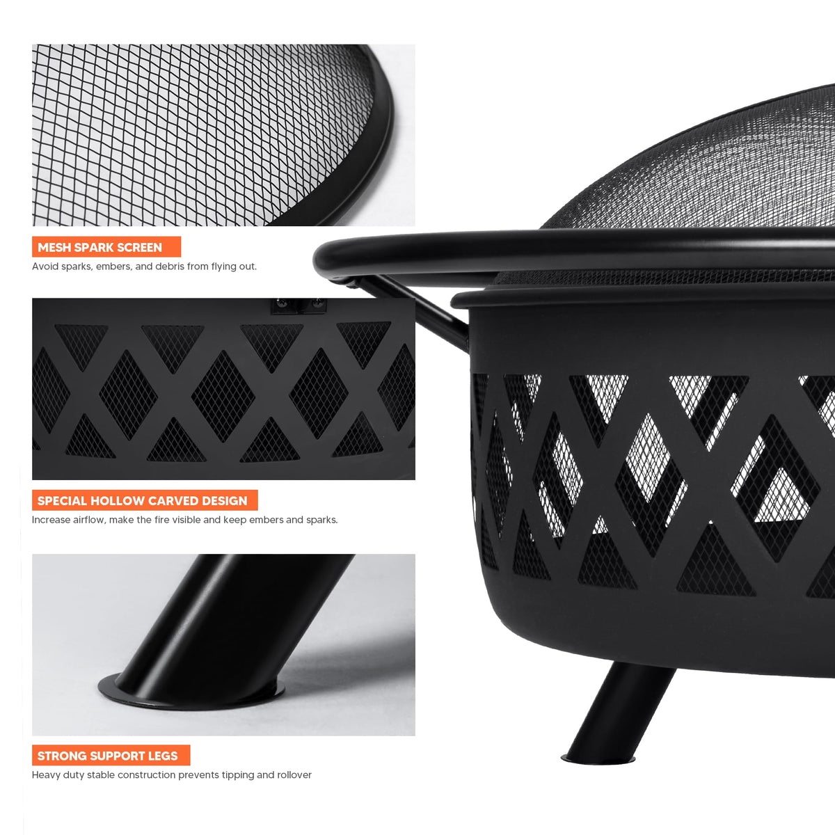 42” Wood Burning Patio Fire Pit with Spark Screen O708964