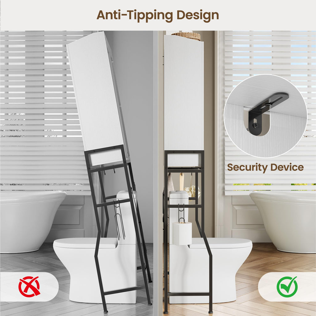 Over The Toilet Storage Cabinet with 2-Door & Metal Stand, White Y1526