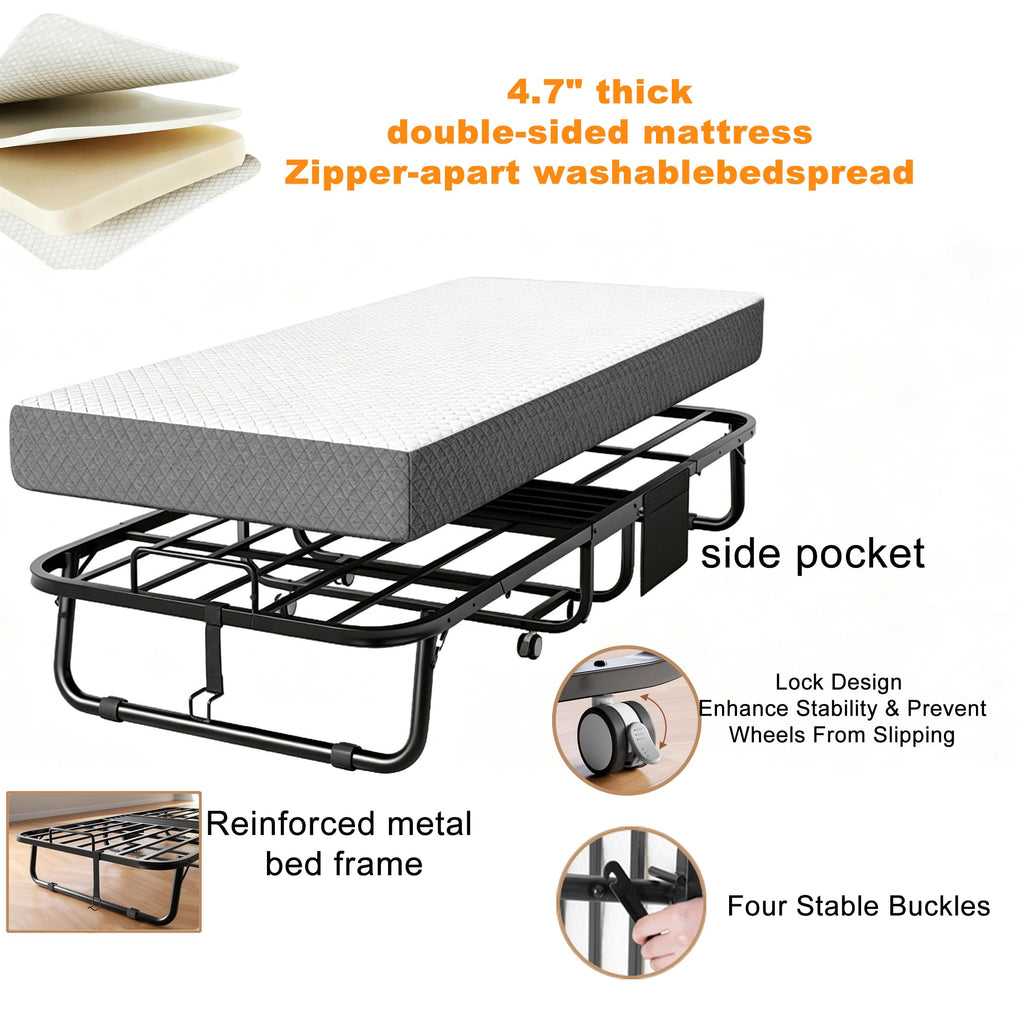 Folding Rollaway Guest Bed with 5" Memory Foam Mattress, Twin Size D7020