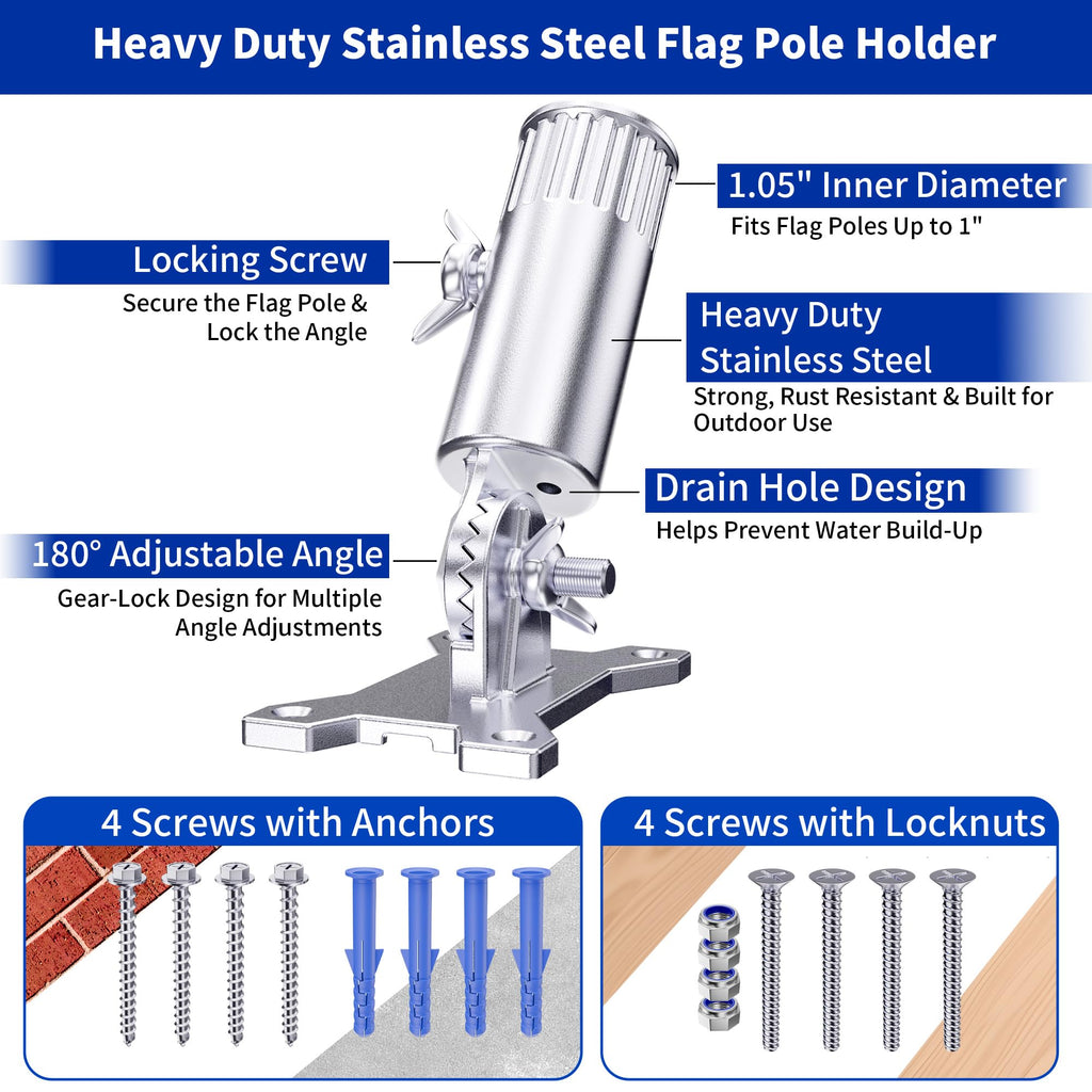 Flag Pole Holder, 316 Stainless Steel, 180° Adjustable J44941