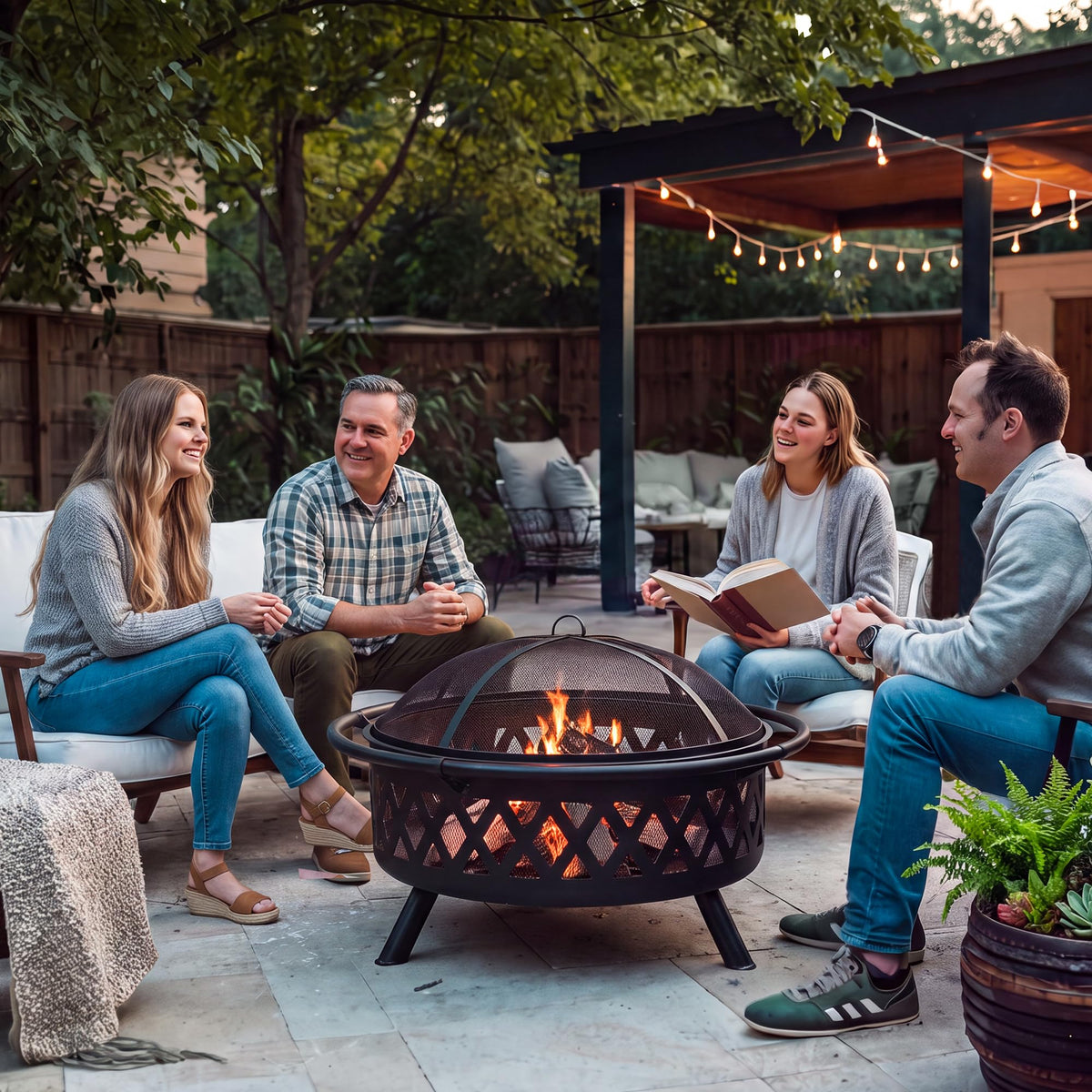 42” Wood Burning Patio Fire Pit with Spark Screen O708964