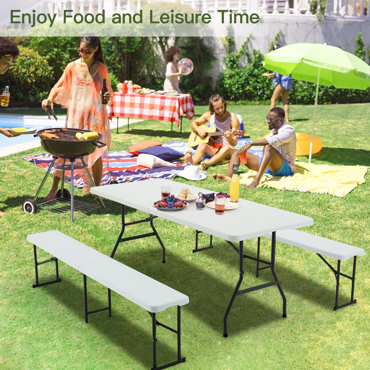 6FT White Plastic Folding Table with Carrying Handle O129