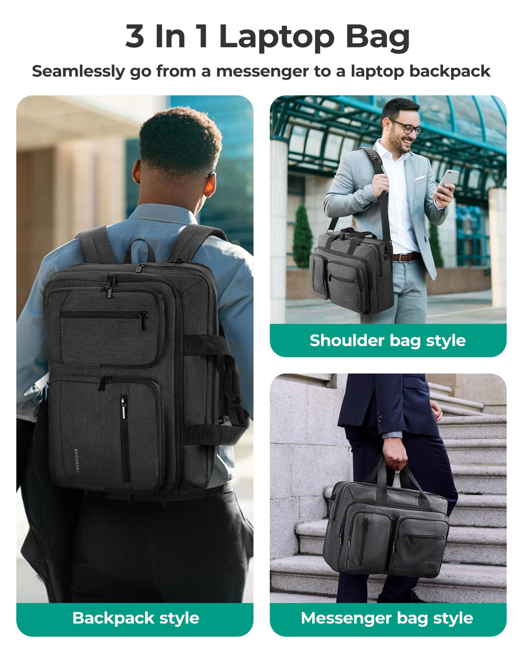 3 In 1 Laptop Bag 17.3 Inch Water-Repellent Black S60456
