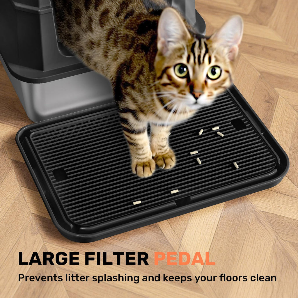 Stainless Steel Enclosed Litter Box with Lid, Scoop & Pedal, Black V620