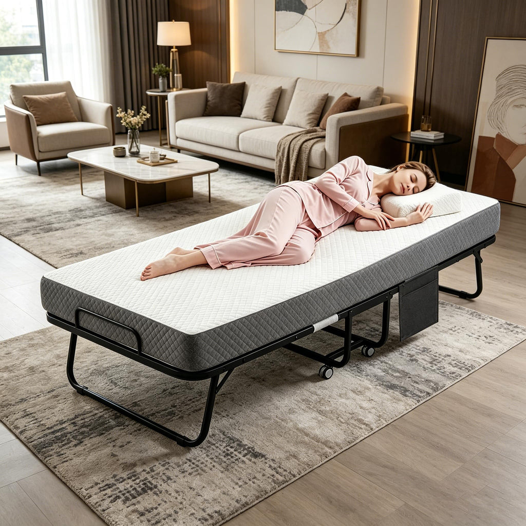 Folding Rollaway Guest Bed with 5" Memory Foam Mattress, Twin Size D7020