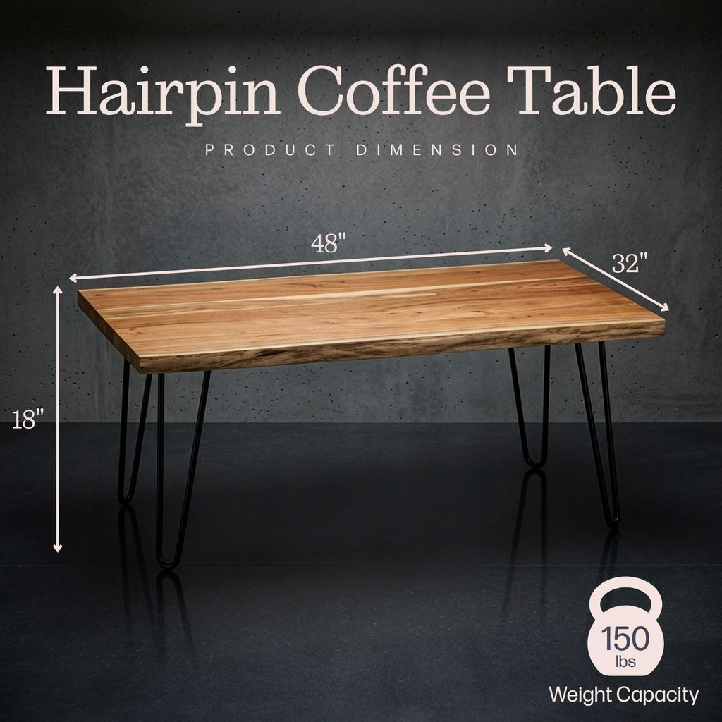 Solid Wood Coffee Table with Hairpin Metal Legs, 48 Inch X822