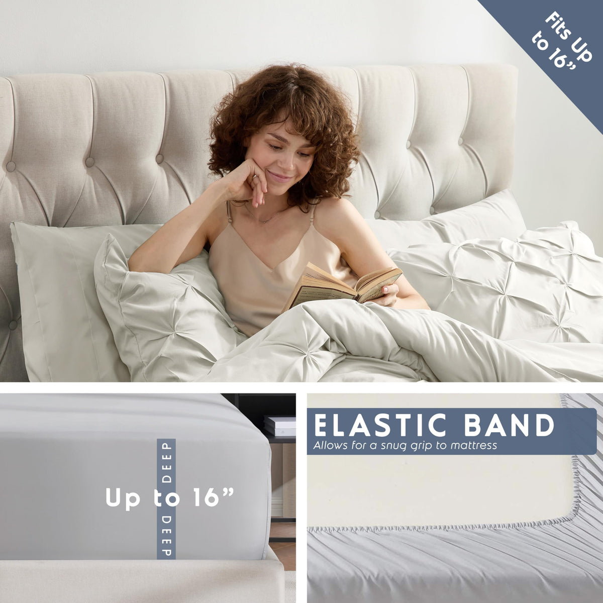 Off White Pinch Pleated 9 Piece King Comforter Set Q866211