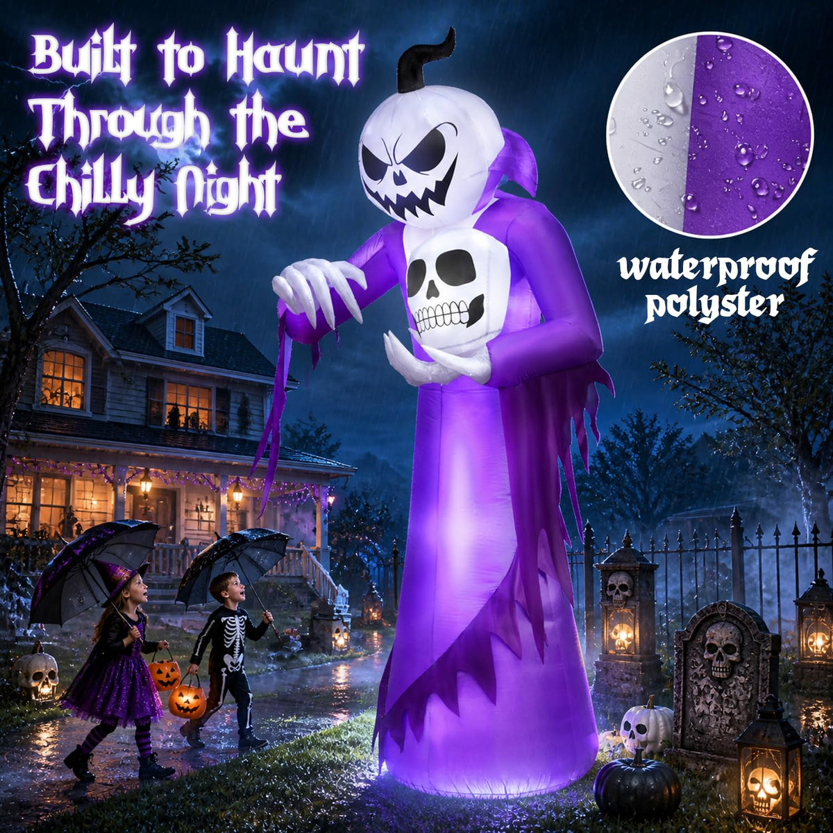 12FT Halloween Inflatables Outdoor Pumpkin Ghost Wizard S506
