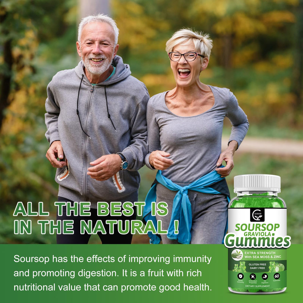 Organic Soursop Graviola Gummies 2200mg with Sea Moss Zinc Vitamin C 60 Gummies F6411