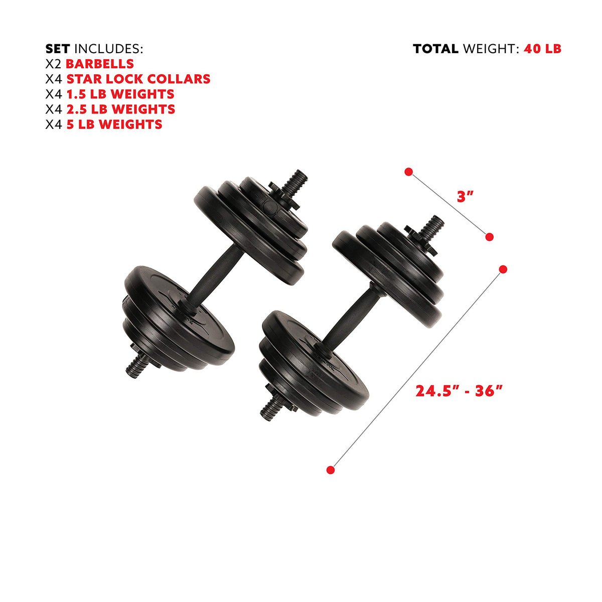 40 Lb Vinyl Dumbbell Set Hand Weights V5494